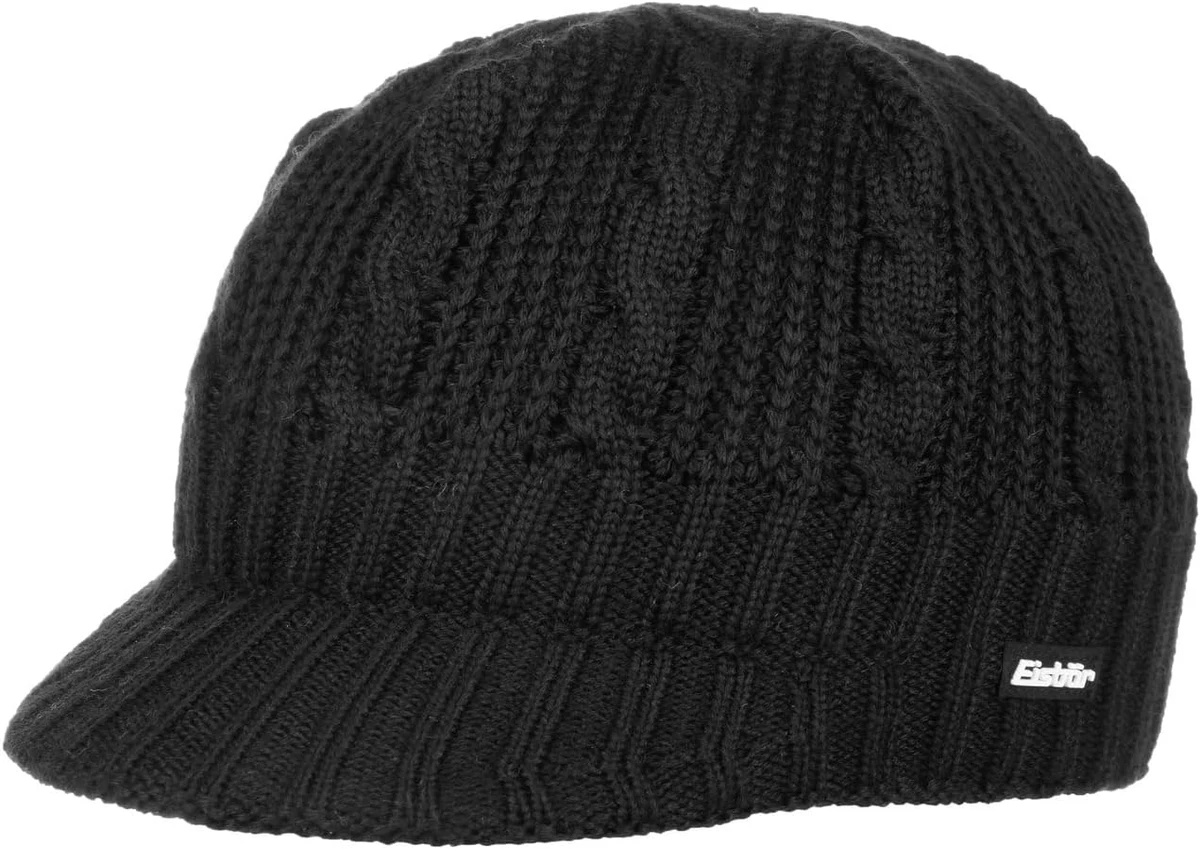Eisbär Bonnet Agor Pull-on Femme/Homme - Made in The EU en Tricot avec Torsades Visiere Visiere, Hiver Automne-Hiver - Taille Unique Noir