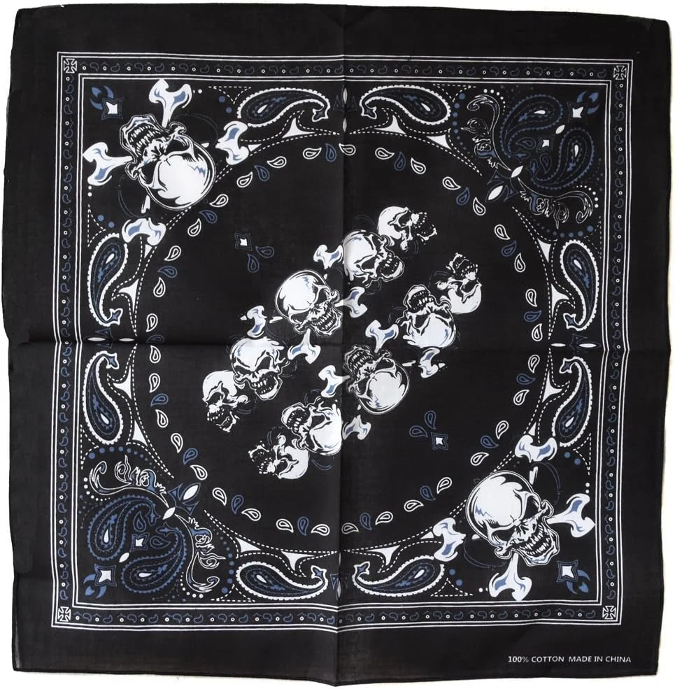 Bandana tete de mort noir skull crane special biker homme femme 54x54cm