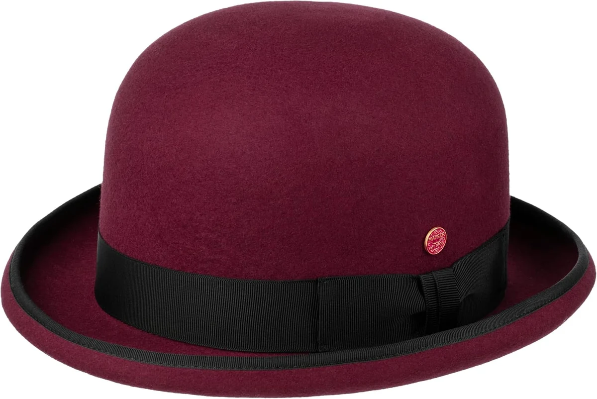 Mayser Chapeau Melon Viril Femme/Homme - Made in The EU pour Homme en Feutre de Laine avec Ruban Gros Grain, Passepoil Automne-Hiver