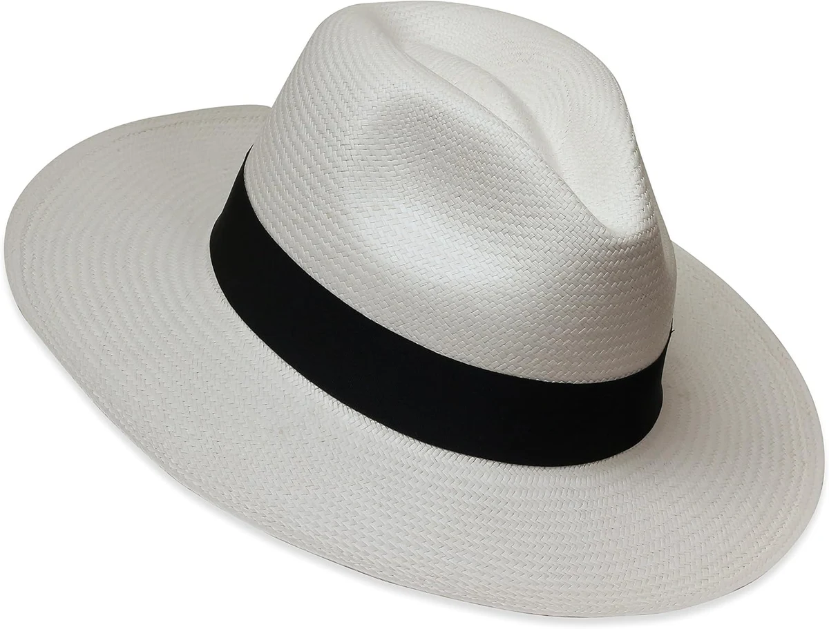 Tumia - Chapeau Fedora Panama - Blanc avec Bande Noire - Version Non Enroulable