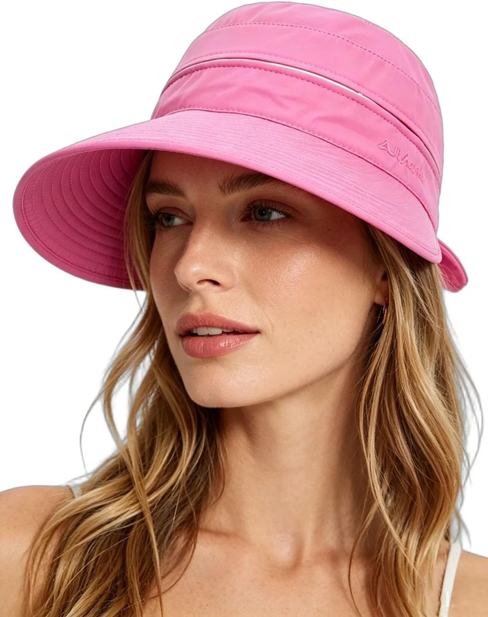 Femmes Dames Chapeau de Soleil Réglable Casquette Visière Pliable Large Bord Protection Solaire Respirant Cap d'été UPF 50+ Anti-UV pour Voyage Vacances Piscine Camping Trekking Vélo Course Marche