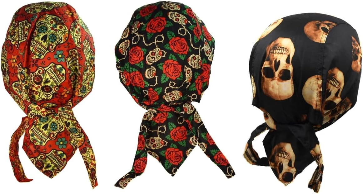 lot 3 bandana tete de mort rose noir mexicain sugar skull coton homme femme serre tete