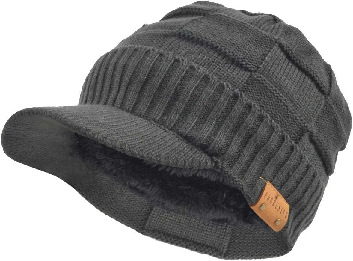 VECRY Hommes Bonnet Tricoté Visière Beanie Manchette Hiver Quotidien Newsboy Casquette