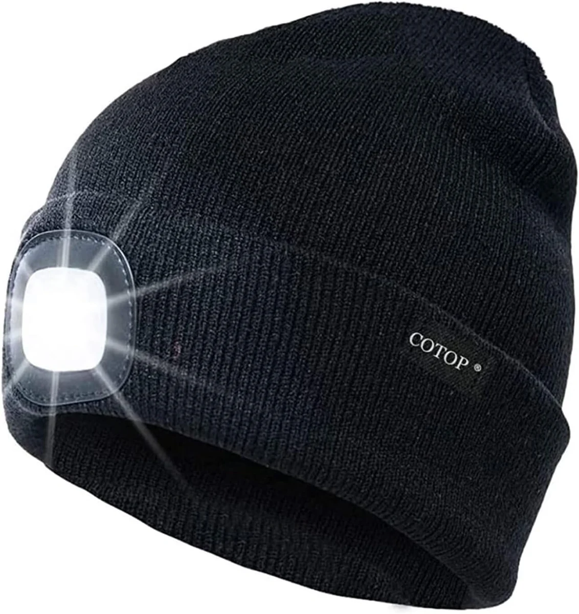 COTOP Bonnet Lumineux LED, Bonnet d'hiver Tricoté, Éclairage Frontale Mains Libres pour Course à Pied, Randonnée, Camping, Activités Nocturnes - Cadeau pour Hommes Femmes