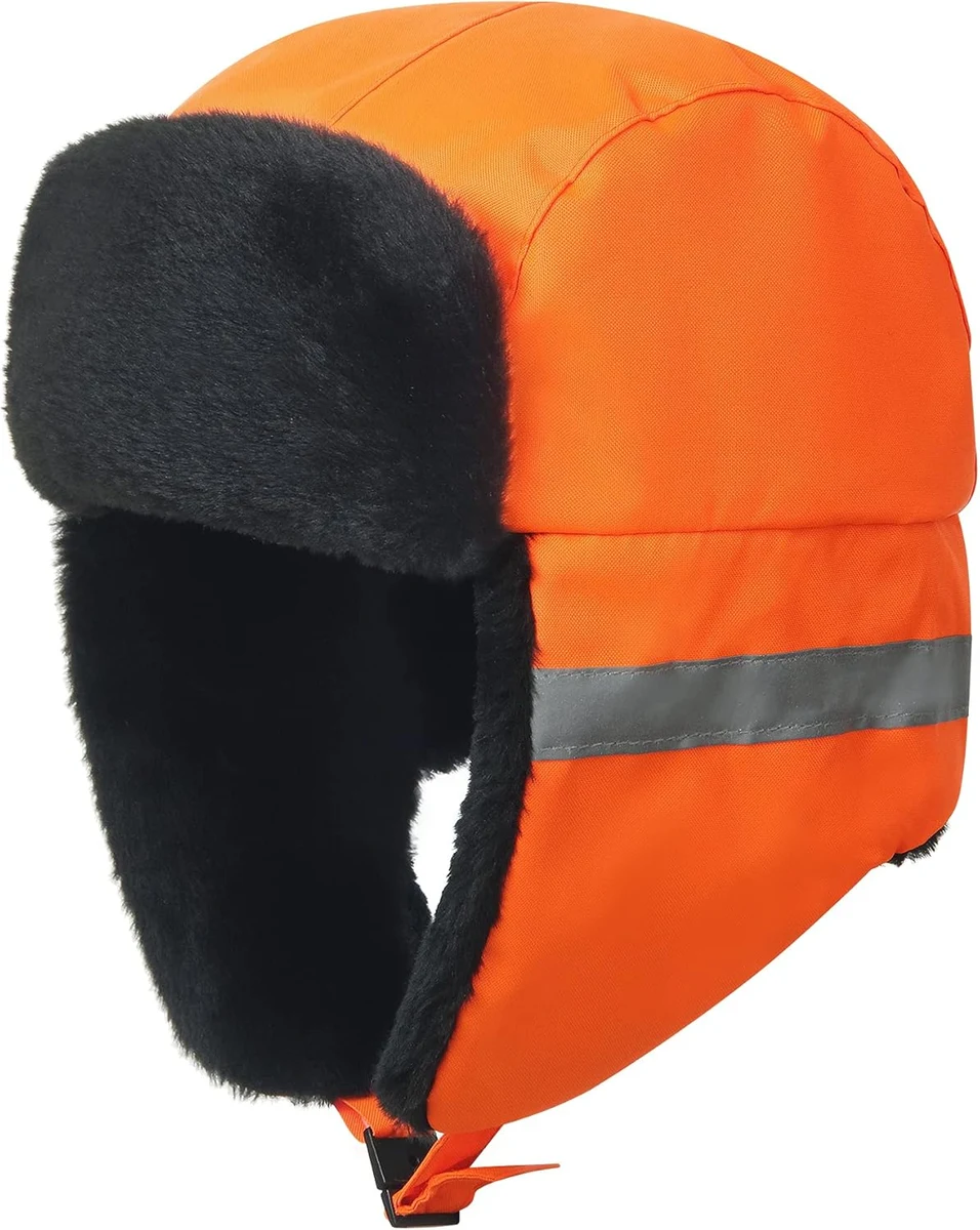 AYKRM Hommes Chapka Haute visibilité d'hiver Aviateur en Faux Cuir Fausse Fourrure Trapper Femmes Earflap Chasse Casquette Adulte Unisex Orange Jaune