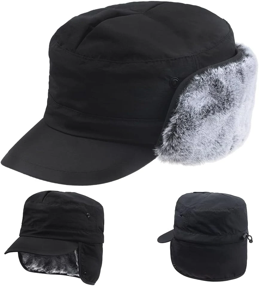 l'hiver Casquette Chasse avec Chapeau Cadet Militaire Chaleureux Trappeur Aviator Pilote d'aviateur Ear Oreillettes Fourrure armée Ski Hat