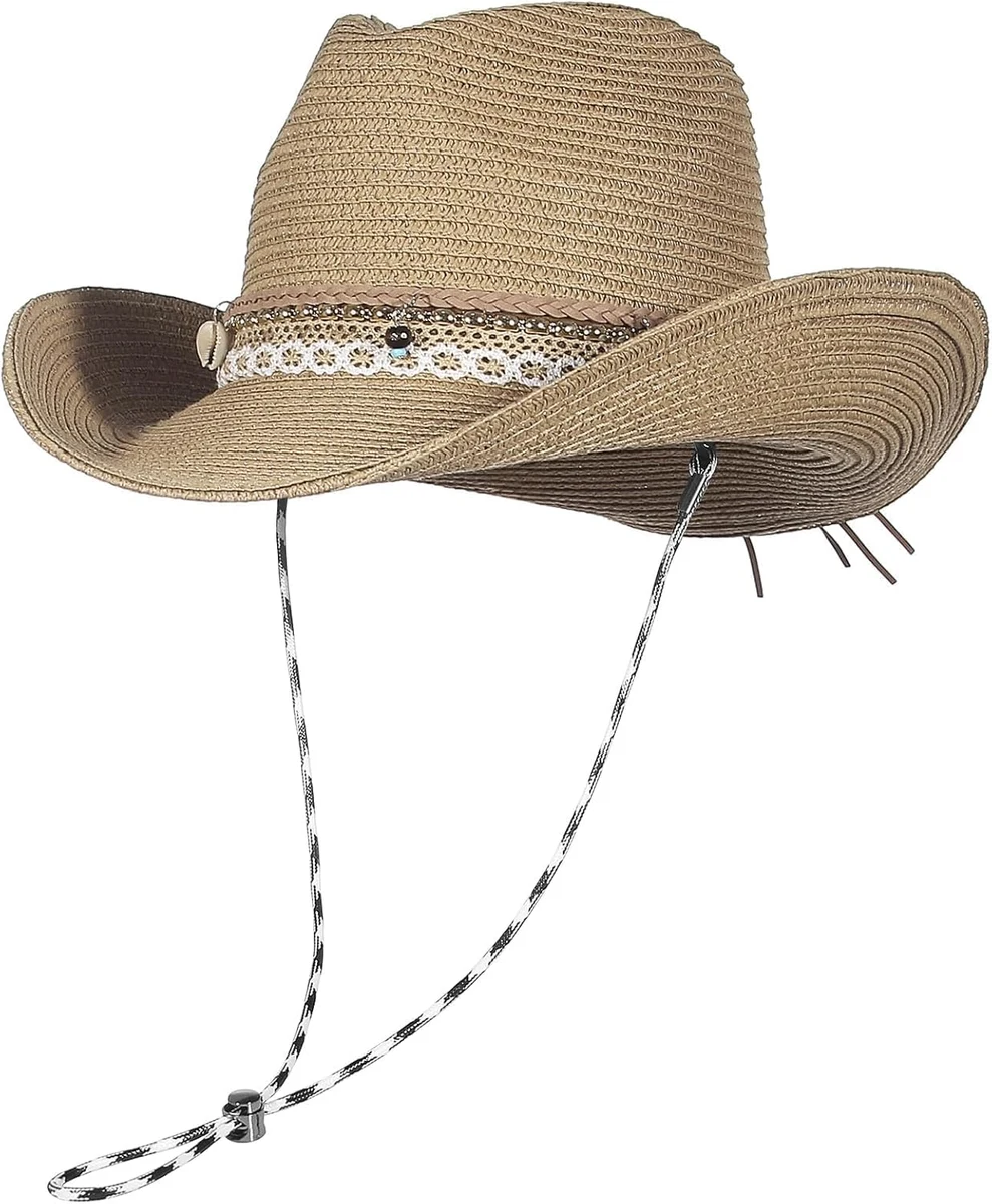 EOZY Chapeau de Cowboy en Paille pour Femme
