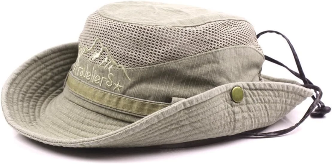 Chapeau Soleil Homme Femme Coton Pliable Ete Anti UV Bucket Hat de | Cordon réglable, détails respirants, deux tailles, adapté à la randonnée la pêche et au voyage