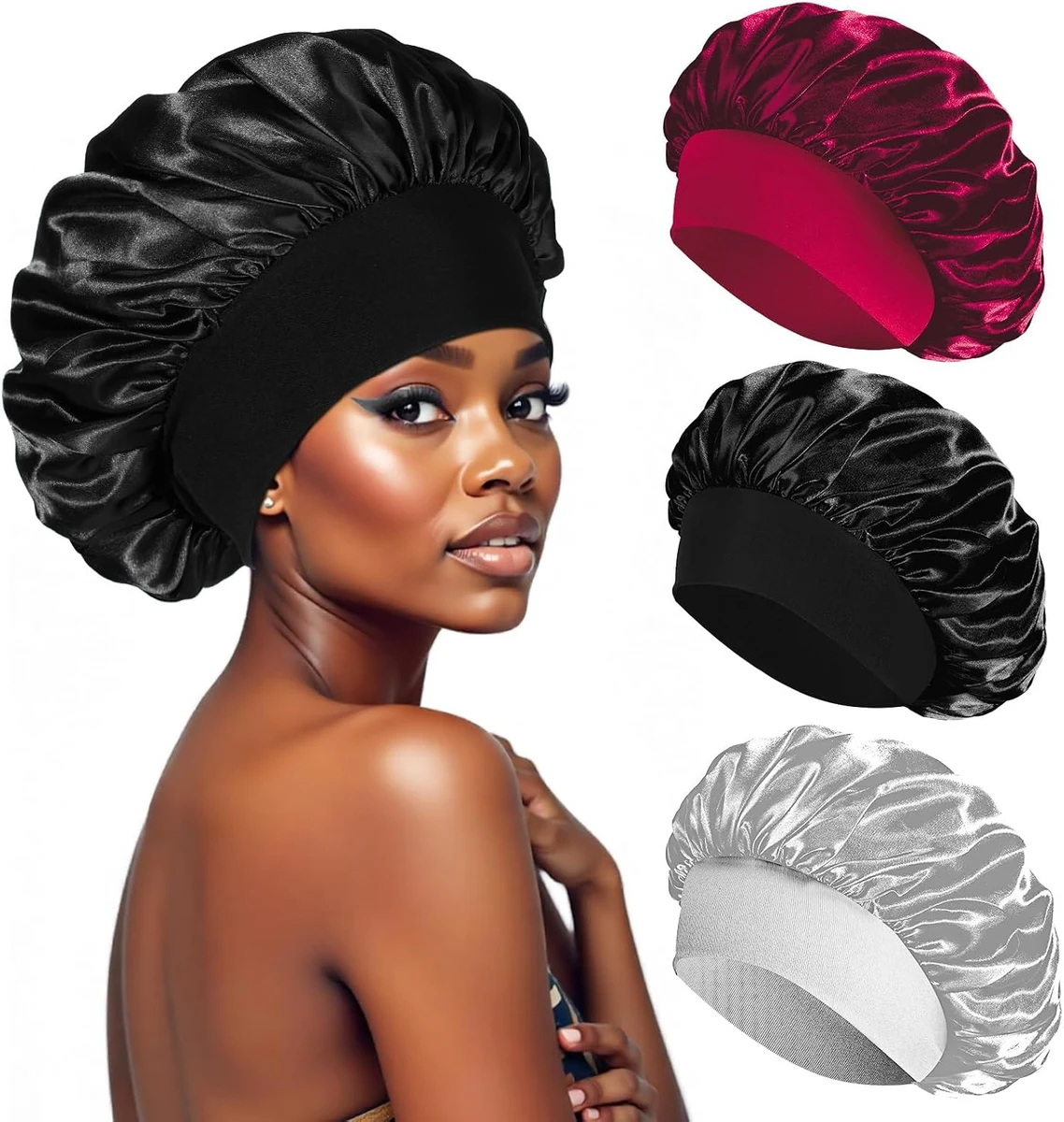 Bonnet Satin Cheveux Nuit, Bonnet Soie Cheveux Nuit Élastique pour Le Soin des Cheveux
