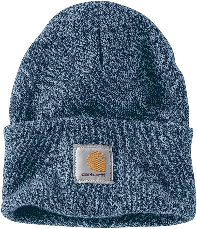 Carhartt Bonnet tricoté à revers pour homme, Bleu nuit/bleu alpin chiné, Taille unique