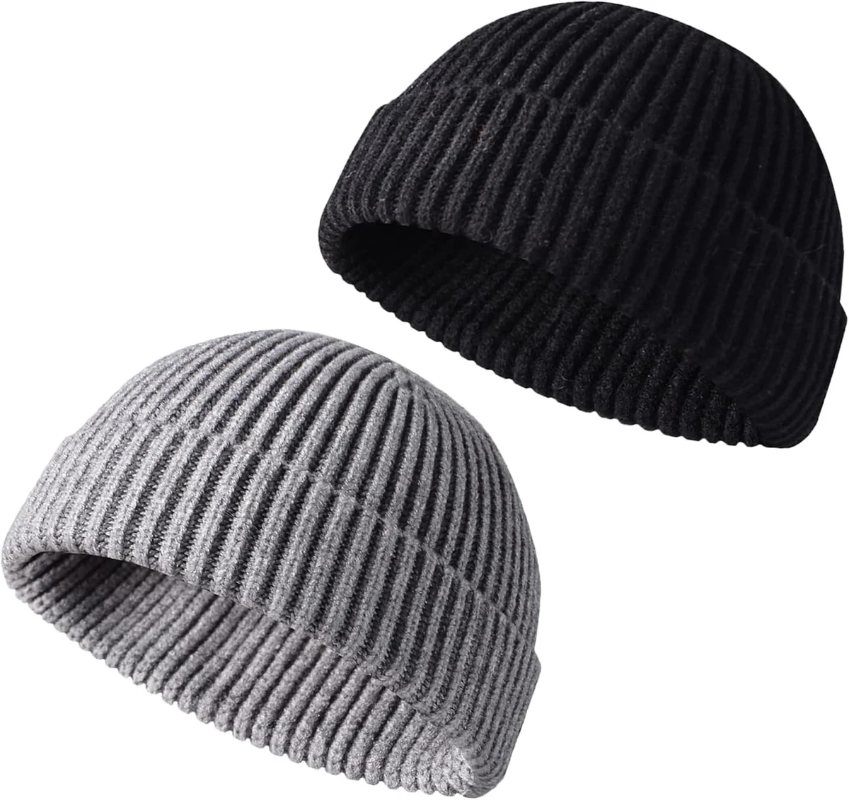 2PCS Bonnet Homme Hiver, Bonnet de Trawler, Fisherman Beanie, Bonnet Homme Hiver Court, Doux et léger Bonnet de Trawler Watch Unisexe