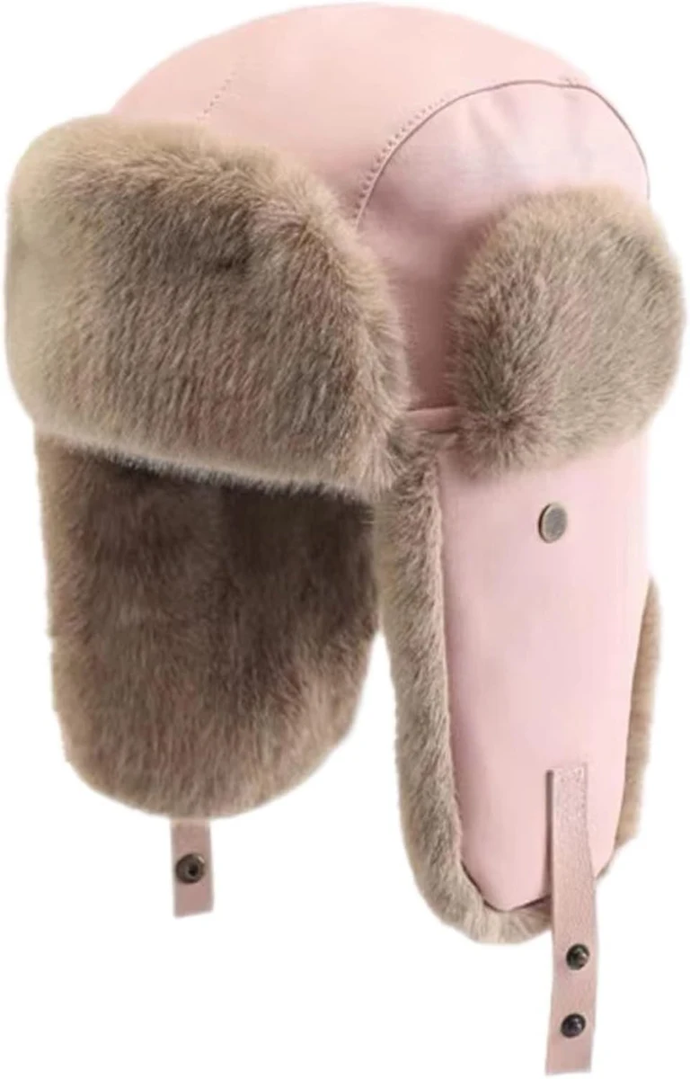 GIBZ Chapeau de Trappeur Femme Chapka Fausse Fourrure | Bonnet Russe Casquette en Cuir pour Hiver