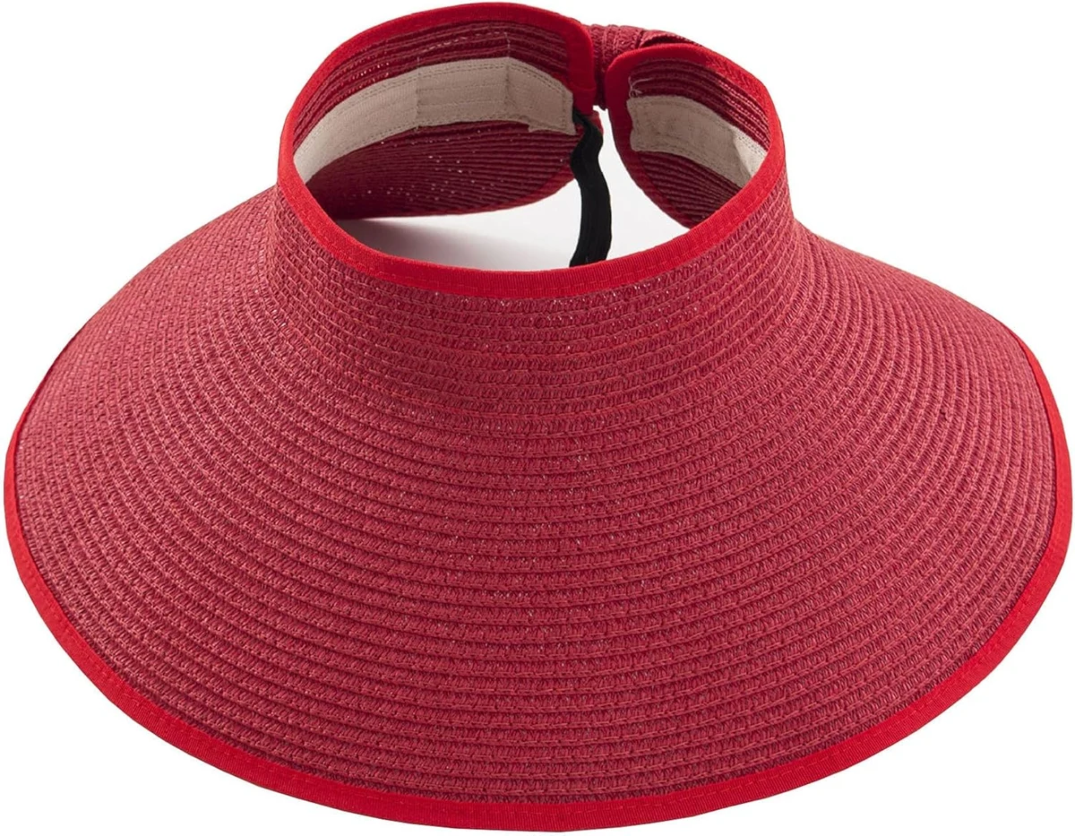 Chapeau de plage pliable pour femme - Chapeau de paille pliable avec large bord et queue de cheval pour protection UV et voyage d'été GB-SM01