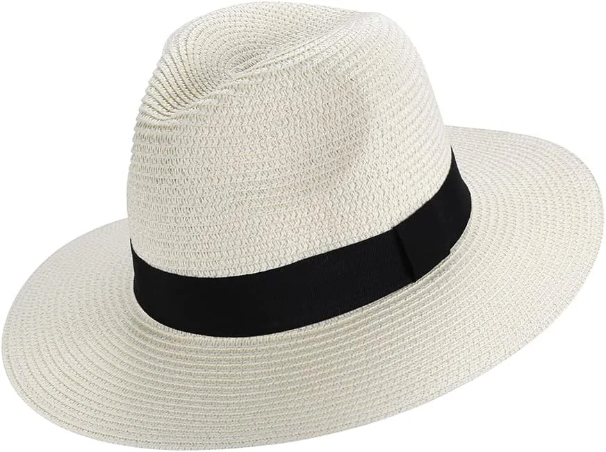 Chapeau de Soleil Panama - Floppy Chapeau de Paille Large Bord Anti-UV pour Femme Homme, Été, Plage et Voyage