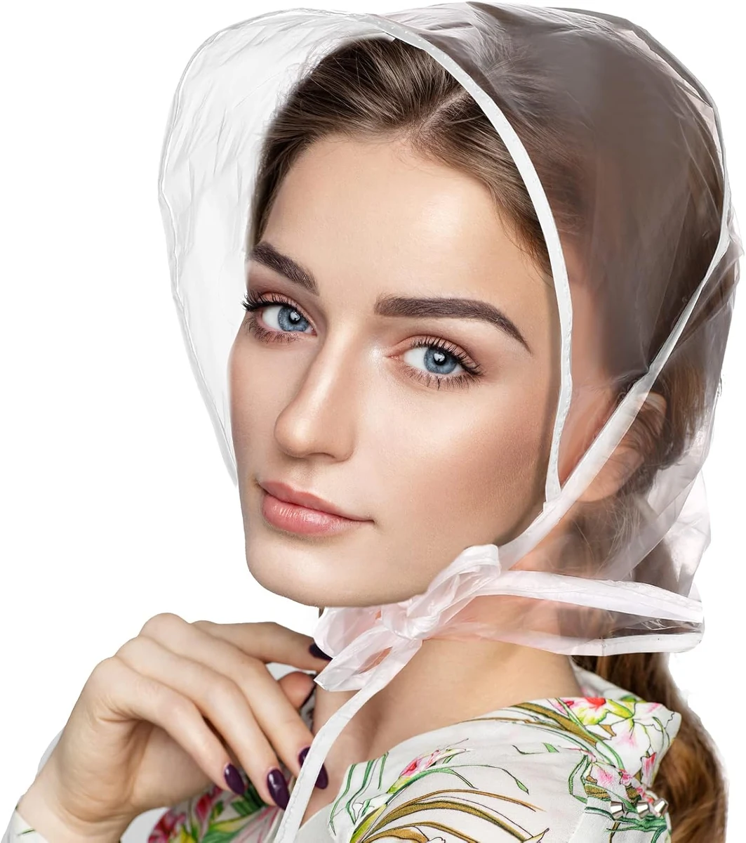 6 Pièces Chapeau de Pluie Transparent Imperméable Unisexe pour Femmes et Hommes - Housse Blanche