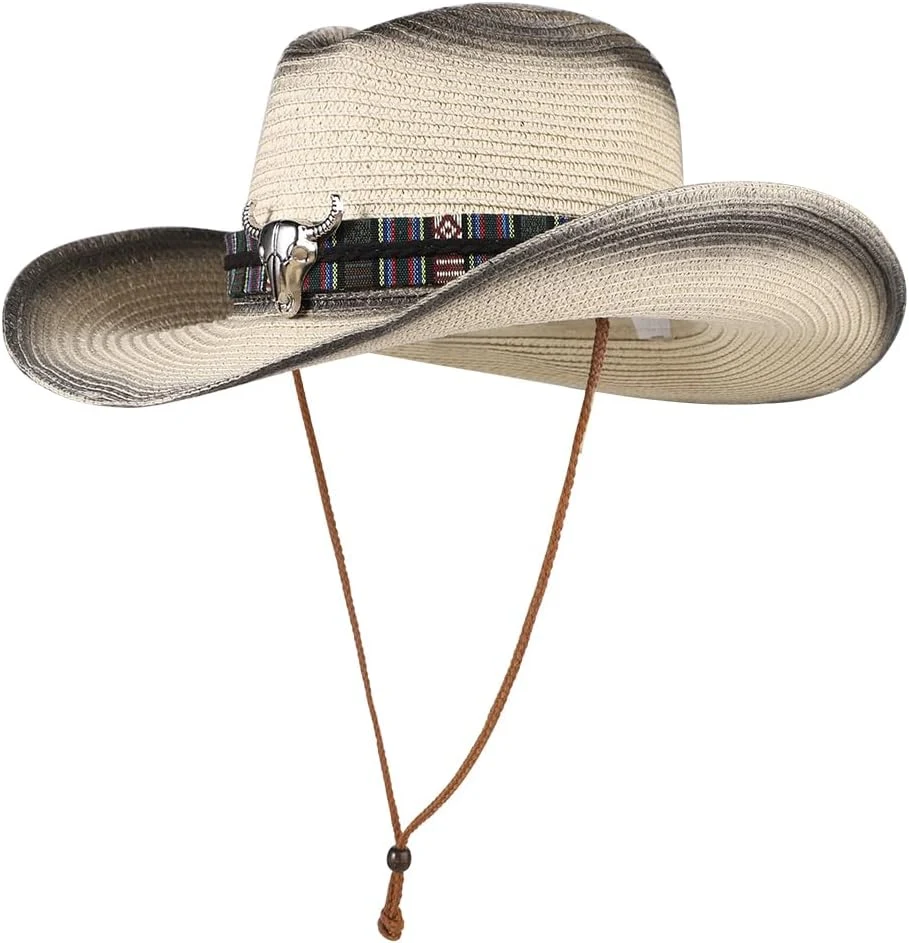 Chapeau de cowboy en paille à large bord tissé Western Cap UPF 50+ Chapeau de soleil de plage pliable pour homme et femme