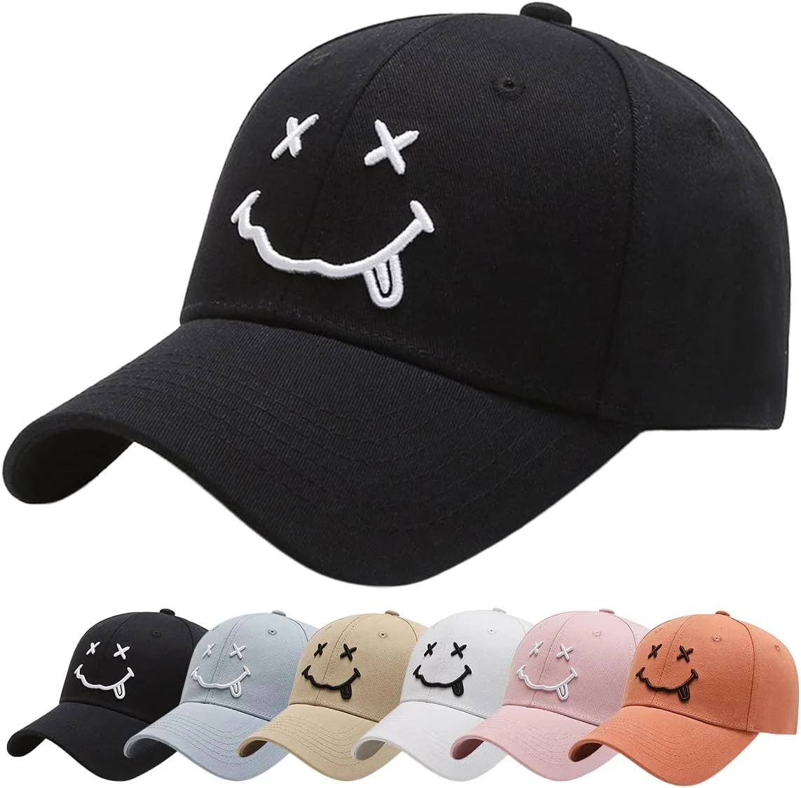 Enwokran Casquette Baseball, Chapeau Ete Respirante Légère Réglable Unisexe avec Brodée Coton Anti-Soleil Sourire Baseball Cap Hip Hop Sport Outdoor Chapeau