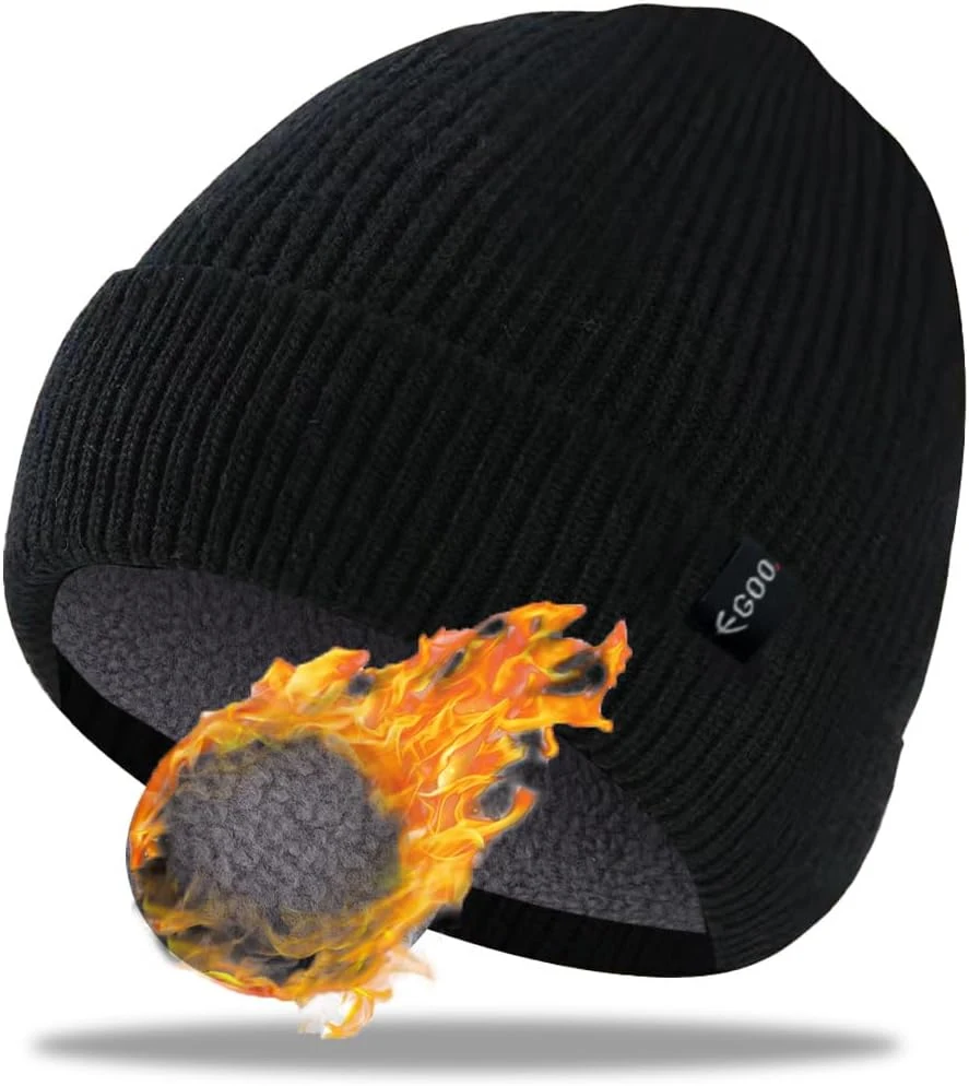 Egoo - Bonnet Hiver Classique pour Hommes et Femmes, Bonnet à Revers Ultra Douillet en Tricot Extensible Bonnet Chaud Bonnet Tricoté en Laine
