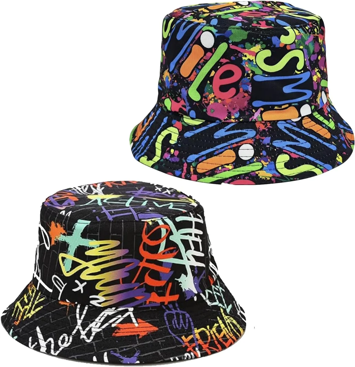 SKHAOVS 2 Pcs Chapeau de Seau Tendance, Chapeau de Pêcheur Réversible, Chapeaux de Seau Imprimé Bucket Hat, Chapeau de Soleil Pliable pour Plage Voyage Extérieur Activités Hommes Femmes