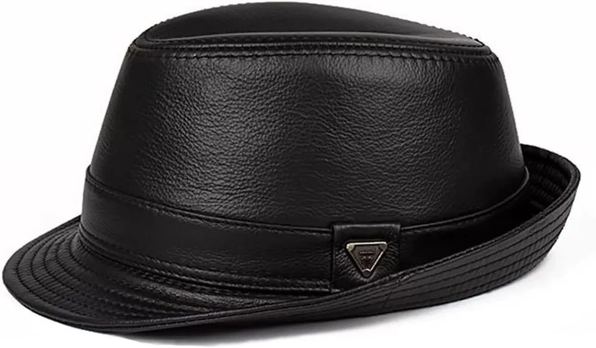 Lifup Hommes Chapeau Fedora Cuir Imperméable Chapeau de Jazz, Rétro à Bords Roulés Casquettes Souples Chapeaux Melon