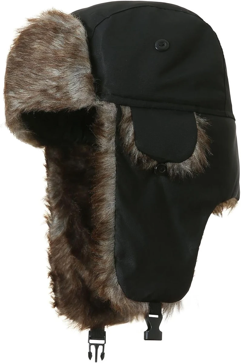 SKHAOVS Chapeau d'hiver noir avec protection des oreilles, coupe-vent, vent froid et neige, chapeau de trappeur avec cache-oreilles, chapeau de chasseur, chapeau chaud pour l'extérieur, le ski, le