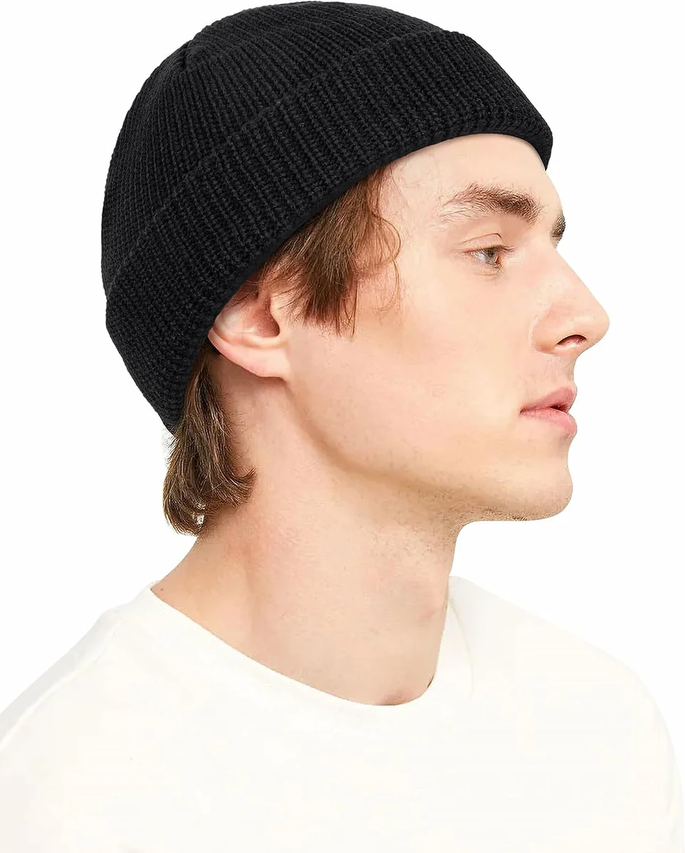 Kiiwah Unisexe Bonnet Trawler, Beanie Élastique pour Homme Femme, Chaud et Doux Bonnet Hiver, Docker Bonnet Court Homme (Noir/Gris/Jaune)