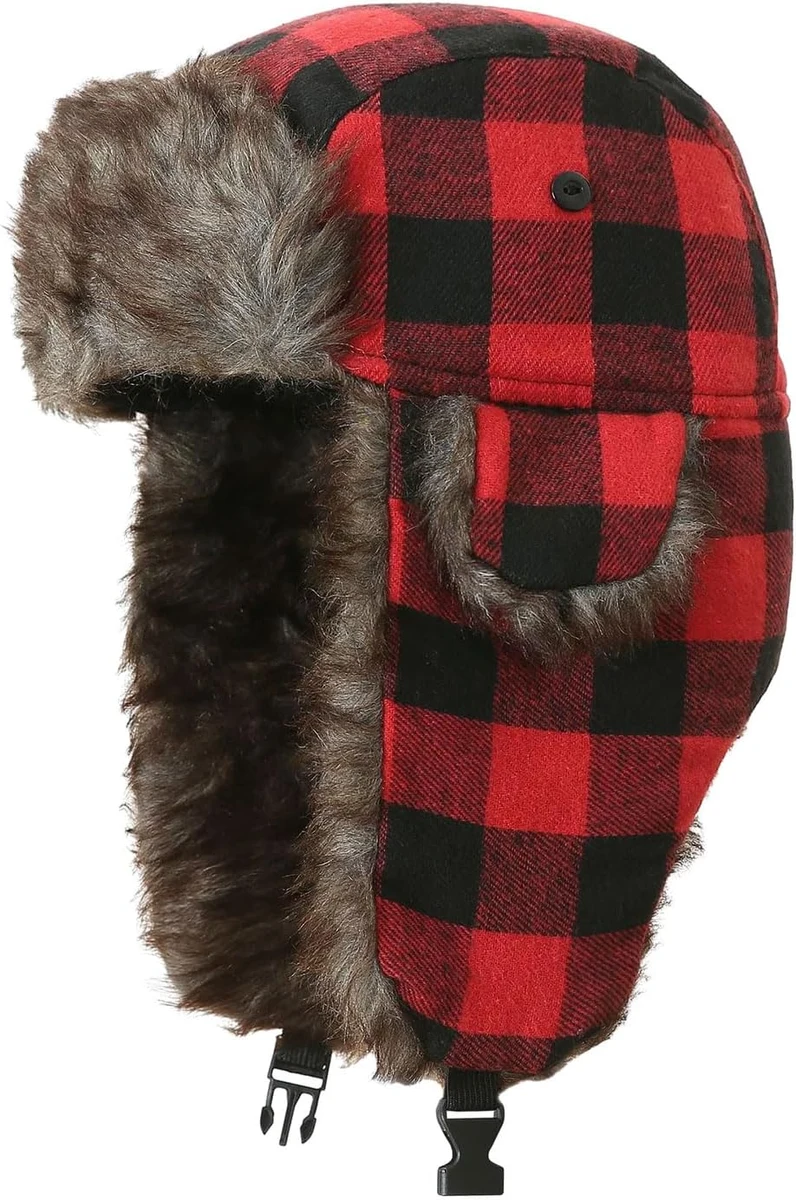 Chapeau d'hiver unisexe avec cache-oreilles, chapeau de trappeur à carreaux, protection des oreilles contre le vent et le froid, chapeau avec cache-oreilles, chapeau chaud pour garder au chaud