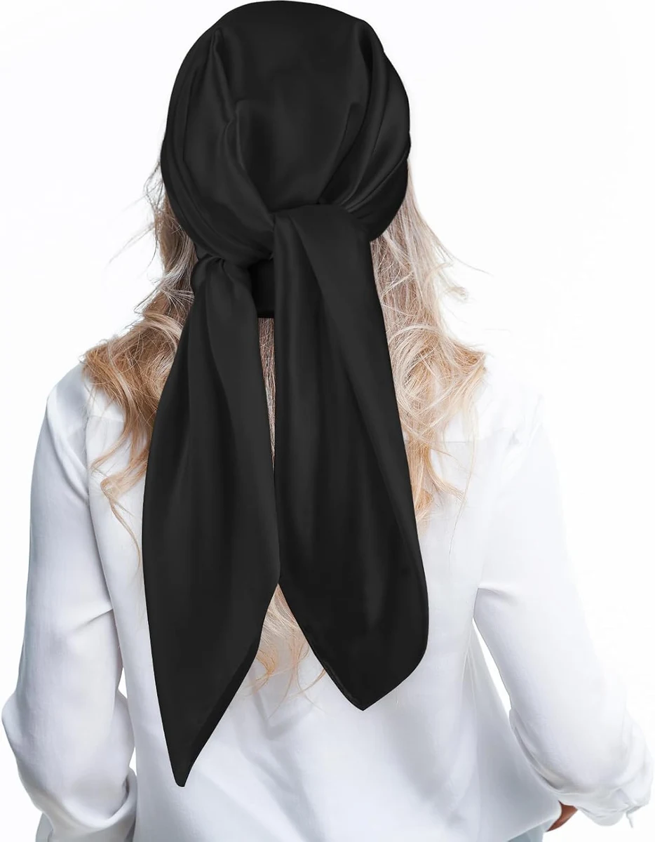 Andibro Grand foulard carré en satin de 88,9 cm, foulard de tête en soie brillante de couleur unie, bandana pour cheveux pour femme