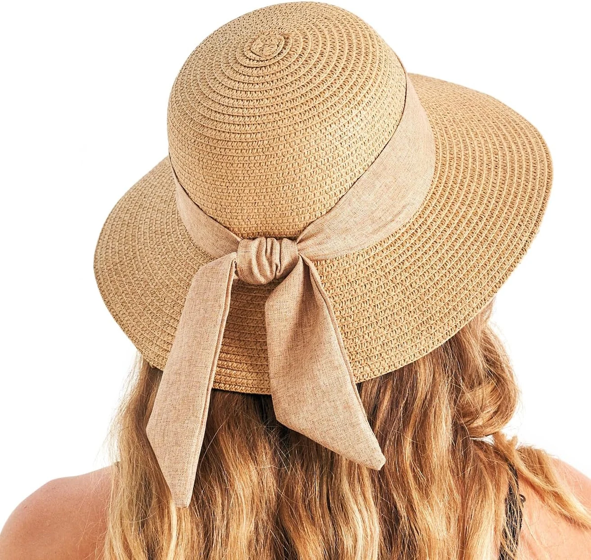 Gajaous Chapeau de soleil de plage pour femme UPF 50+, chapeau de paille à large bord pour femme avec nœud décoratif, léger, pliable, pliable, pliable et pliable
