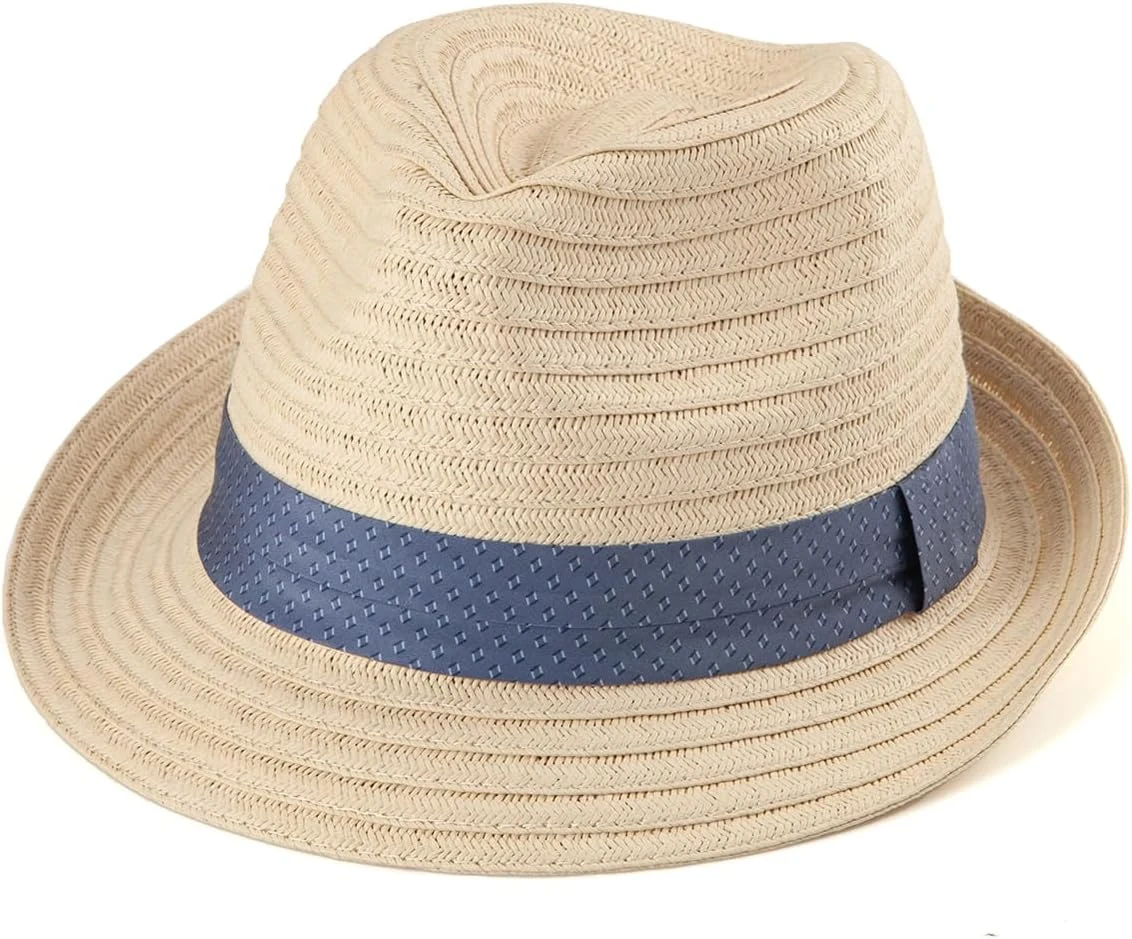 Chapeau trilby en paille pour homme – Chapeau de soleil Fedoras de paille d'été pour voyage, plage, Panama