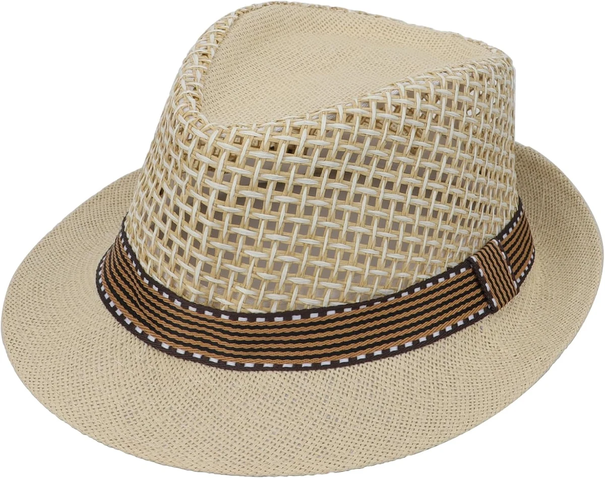 Chapeau trilby en paille pour homme et femme - Chapeau Fedora à bord court jazz gentleman été panama chapeau de plage casquette de soleil