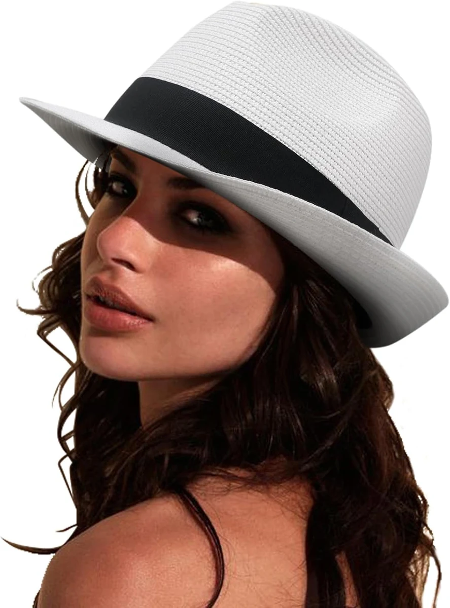 DRESHOW Femme Homme Chapeau de Paille Panama Chapeau Été Large Bord Chapeau de Soleil Anti-UV pour Plage Voyage Chapeau de Soleil