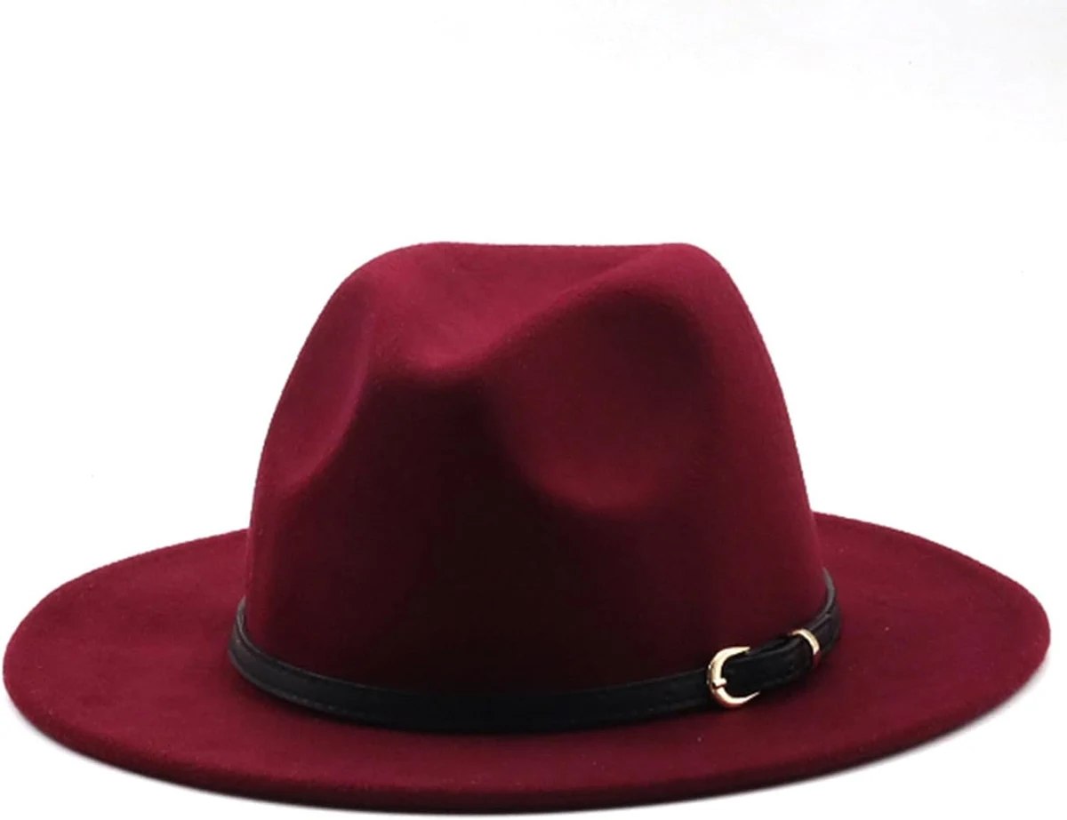 HEYANN Chapeau Fedora classique à large bord avec boucle de ceinture en feutre unisexe Trilby pour homme et femme