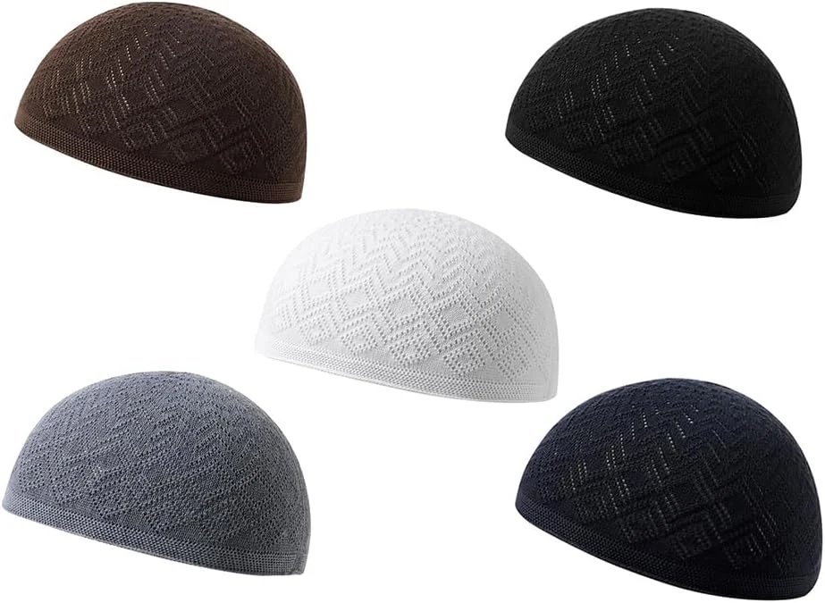 Anlising 5PCS Chapeau Homme Kufi, Chapeau Musulman Kufi, Bonnet Priere Islamique, Chapeaux Musulmans Kufi, Musulman Bonnet Tricot Crochet, pour Musulmans, Islam, Hommes, Femmes (5 Couleurs)