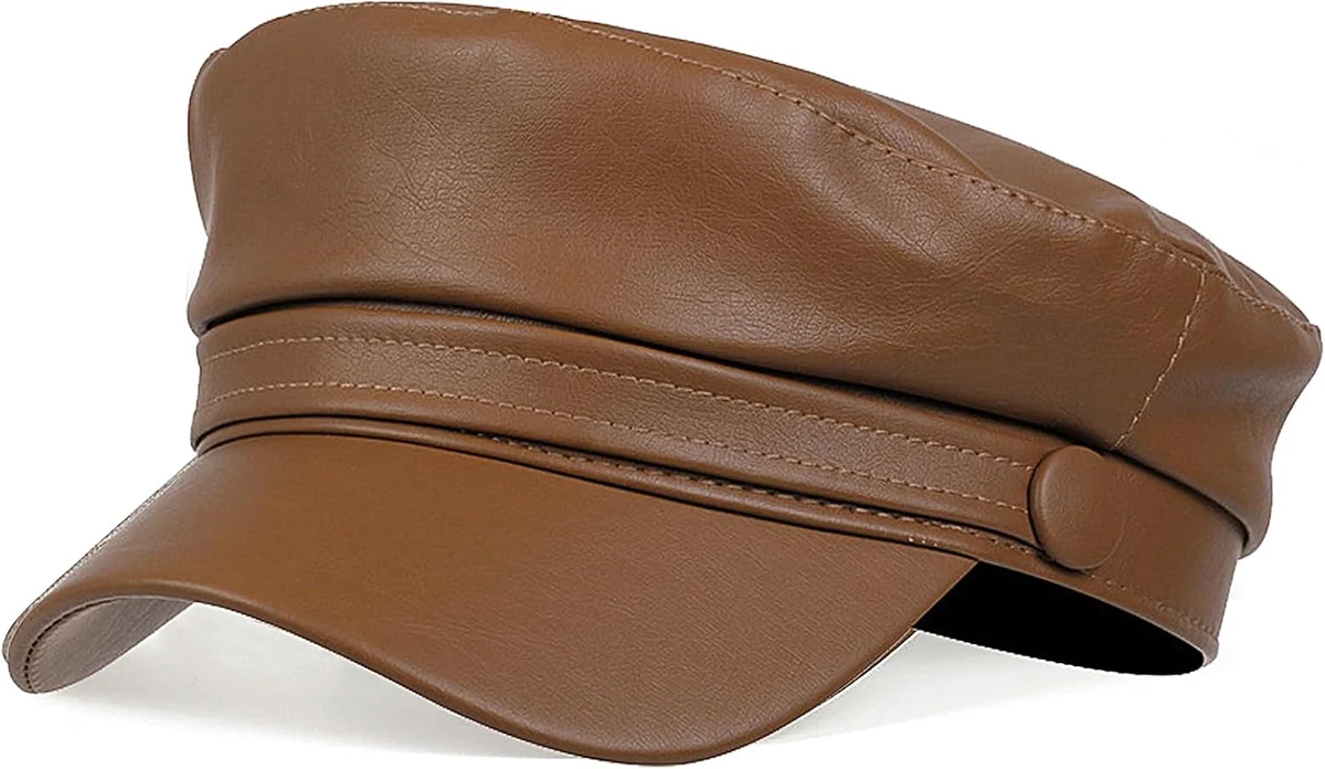 MESU Femmes PU en Cuir Newsboy Chapeau Beret Chapeau Flat Top