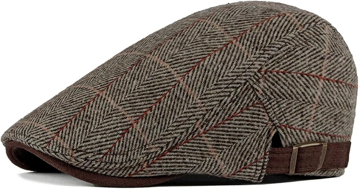 UILYNIU Béret Plate Homme Casquette Plate Homme, Béret Casquette Plate Golf Driving Newsboy Hat Flat Cap, Rétro Rayures à Carreaux Réglable Casquette Plate, Chapeau Flat Cap, Taille Unique (Brun)