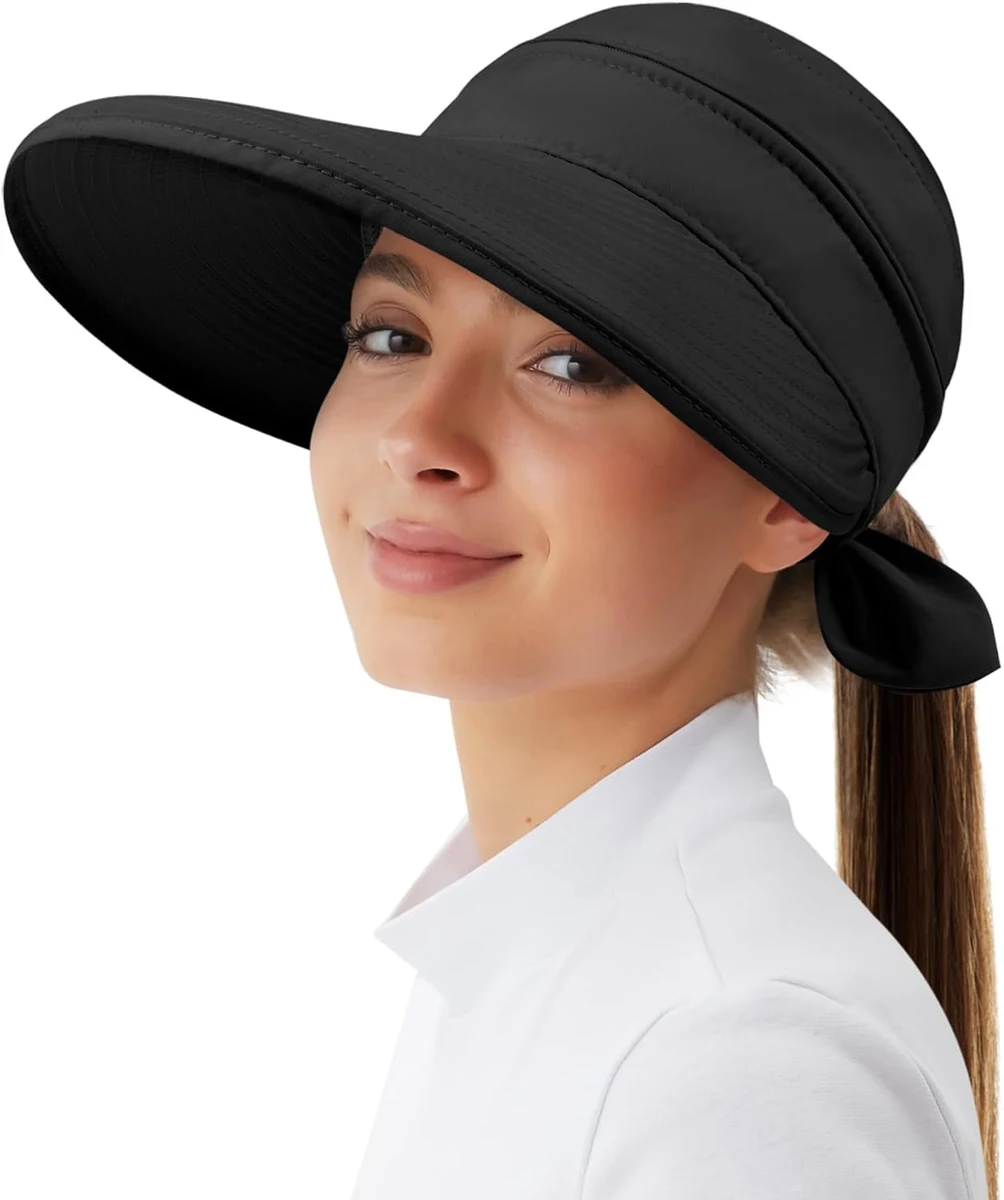 Kiiwah Chapeau de Soleil Femme Été, 2 en 1 Casquette Visiere Anti UV Capeline Large Bord Pliable pour Plage Voyage Randonnée Camping (Noir/Gris Vert/Beige)