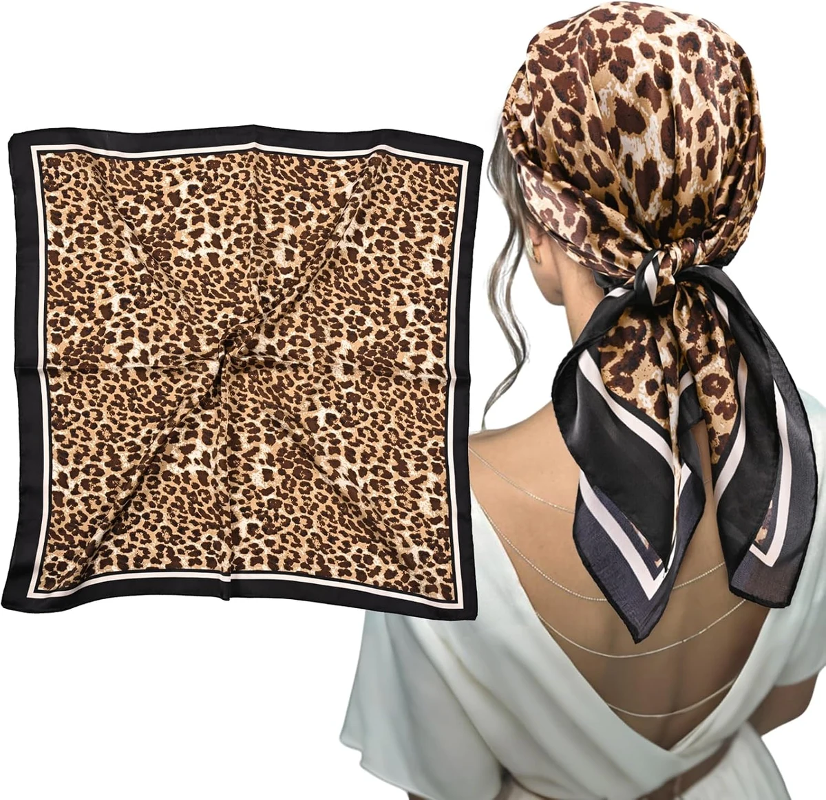 Foulard Cheveux Femme, Léopard Foulard Satin Elégant Bandana Cheveux
