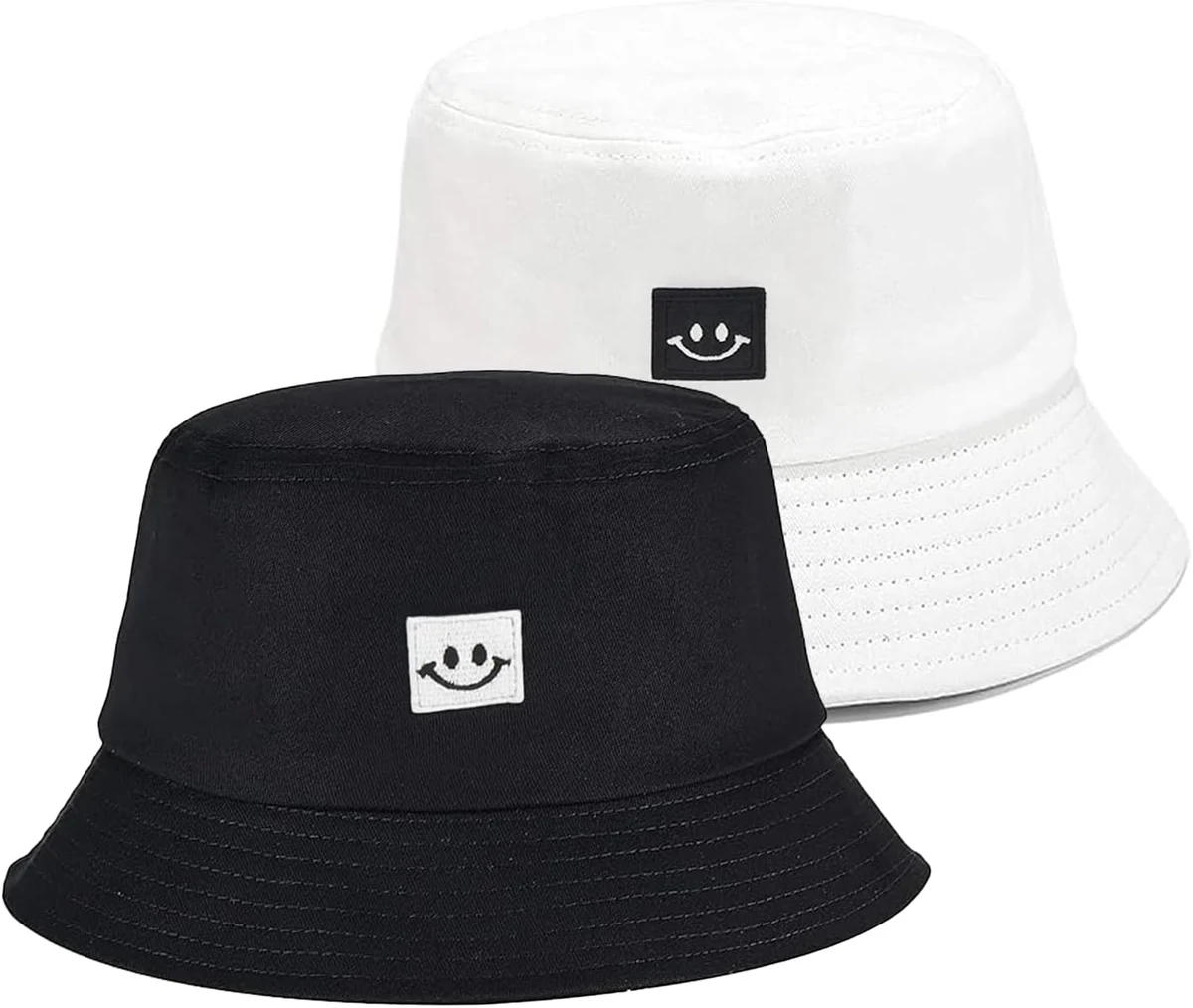 2 Pcs Bob Chapeau de Soleil en Coton Homme Femme, Pliable Anti-UV | Chapeau de Pêcheur, Casquettes Visières Respirants, Bucket Hat Été pour Outdoor Camping Voyage Randonnée Plage, Noir Blanc