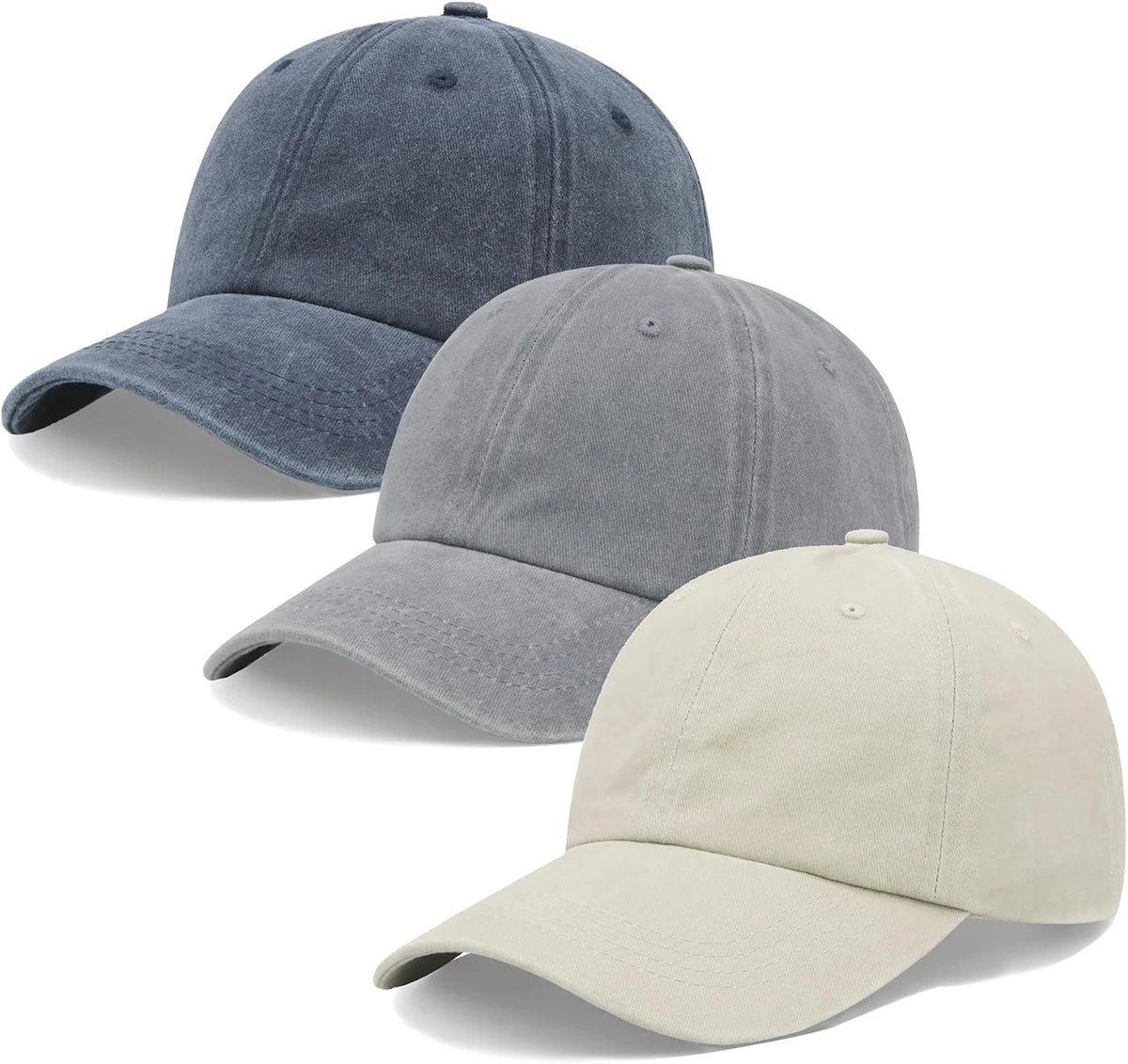 Casquettes de Baseball Unisexe, 3 Pack, réglable lavé | Protection solaire, Pour golf et travail, Pour hommes femmes