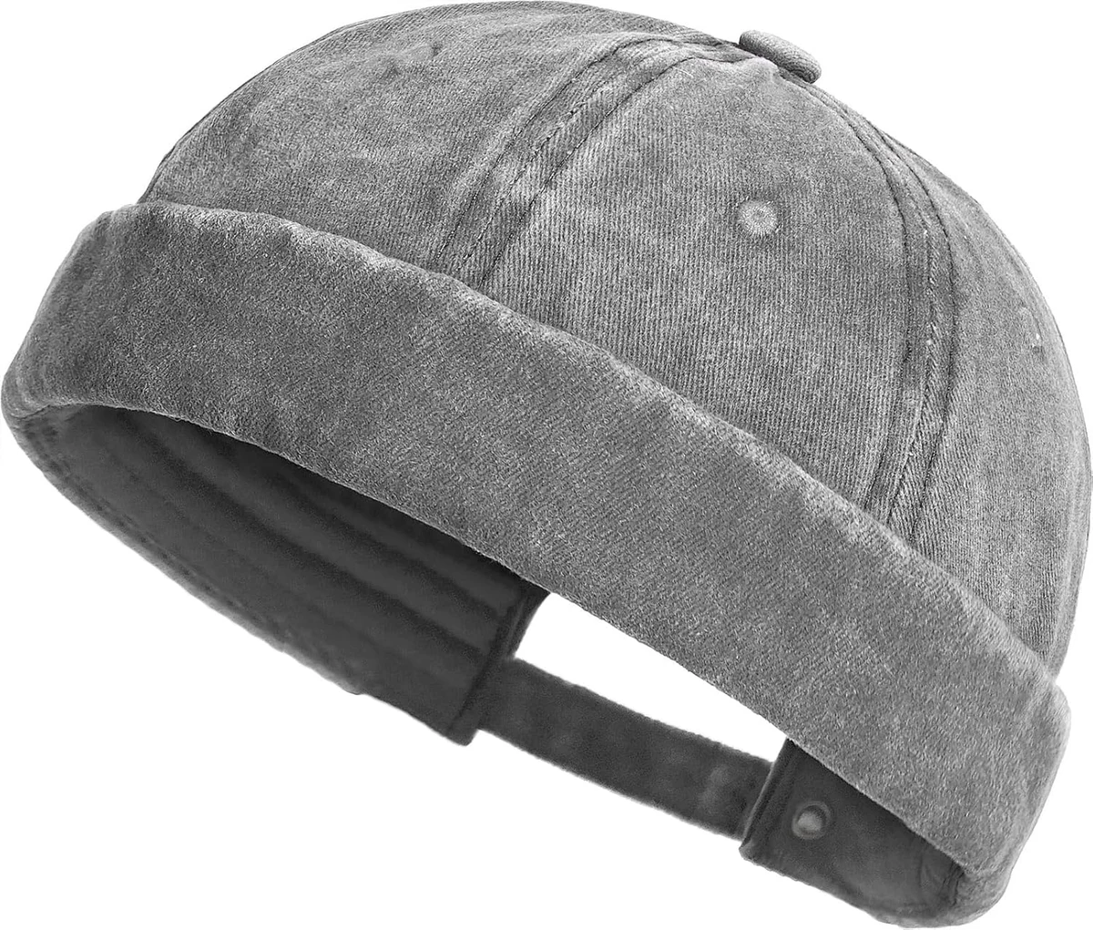 XYIYI Homme Chapeau sans Bord Coton Lavé Vintage Bonnet Docker à Revers Roulé