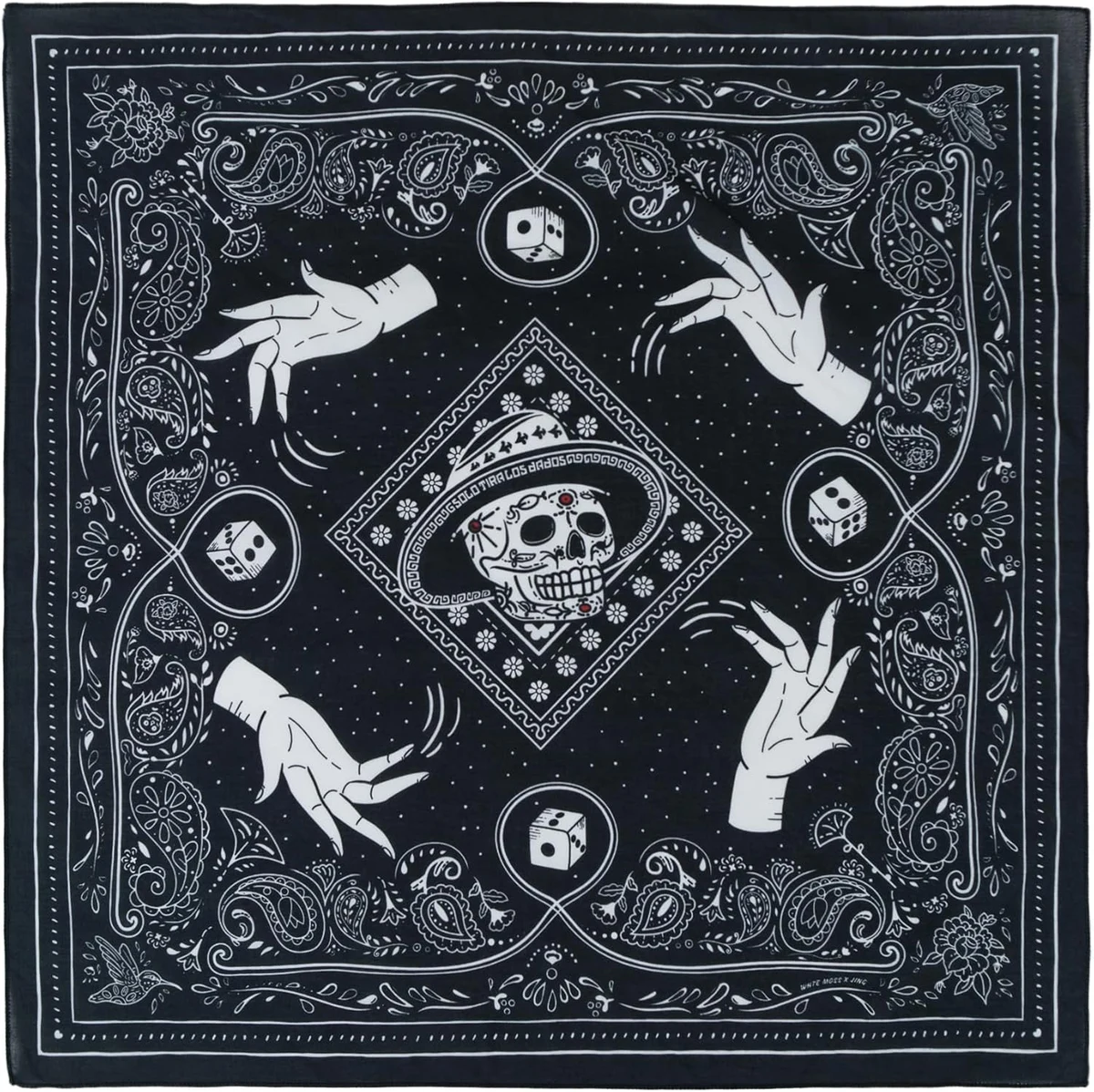 WHTE MOSS Bandana 100% coton, foulard doux, foulard de tête, bandeau et mouchoir pour femme et homme, accessoire polyvalent et idée cadeau - Série Roll the Bones