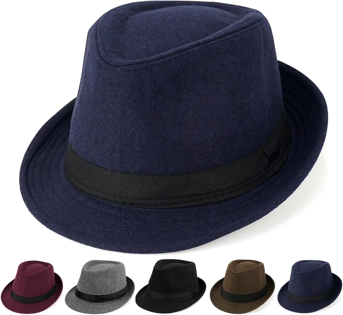 Initlove Chapeau Fedora classique en feutre pour homme
