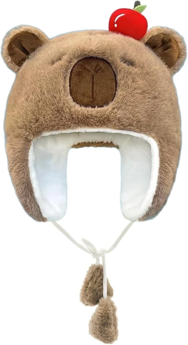 Bonnet Russe, Chapka d'hiver Bonnets de Trappeur Femme, Ushanka Peluche Capybara Bonnet Cache Oreille Femme, Mignon Chapeau de Trappeur, Casquette Hiver avec Protège-Oreilles pour Temps Froid