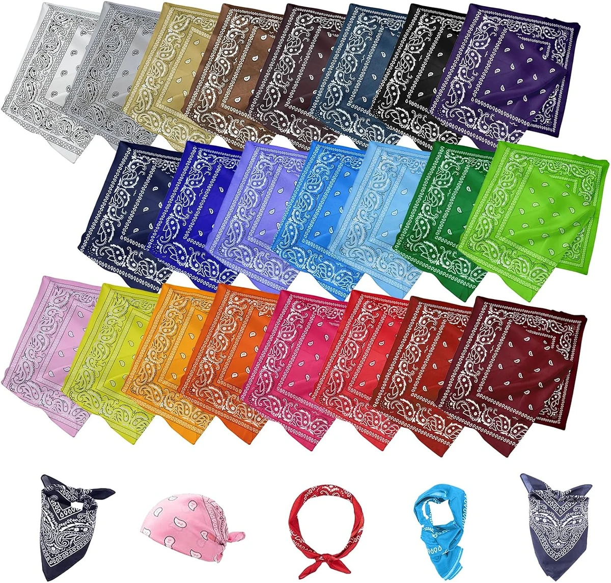 Lot de 23 Bandana Paisley Foulard Bandanas 100% Polyester Lot Bandana Foulard Carré Pour Hommes et Femmes Carré Bandeaux Cowboy 55 * 55cm