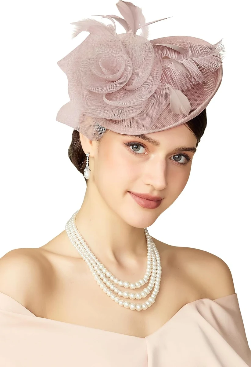 BABEYOND Chapeau bibi pour femme avec plumes et fleurs en maille filet, coiffe élégante avec pince à cheveux pour mariage, fête de course, cocktail