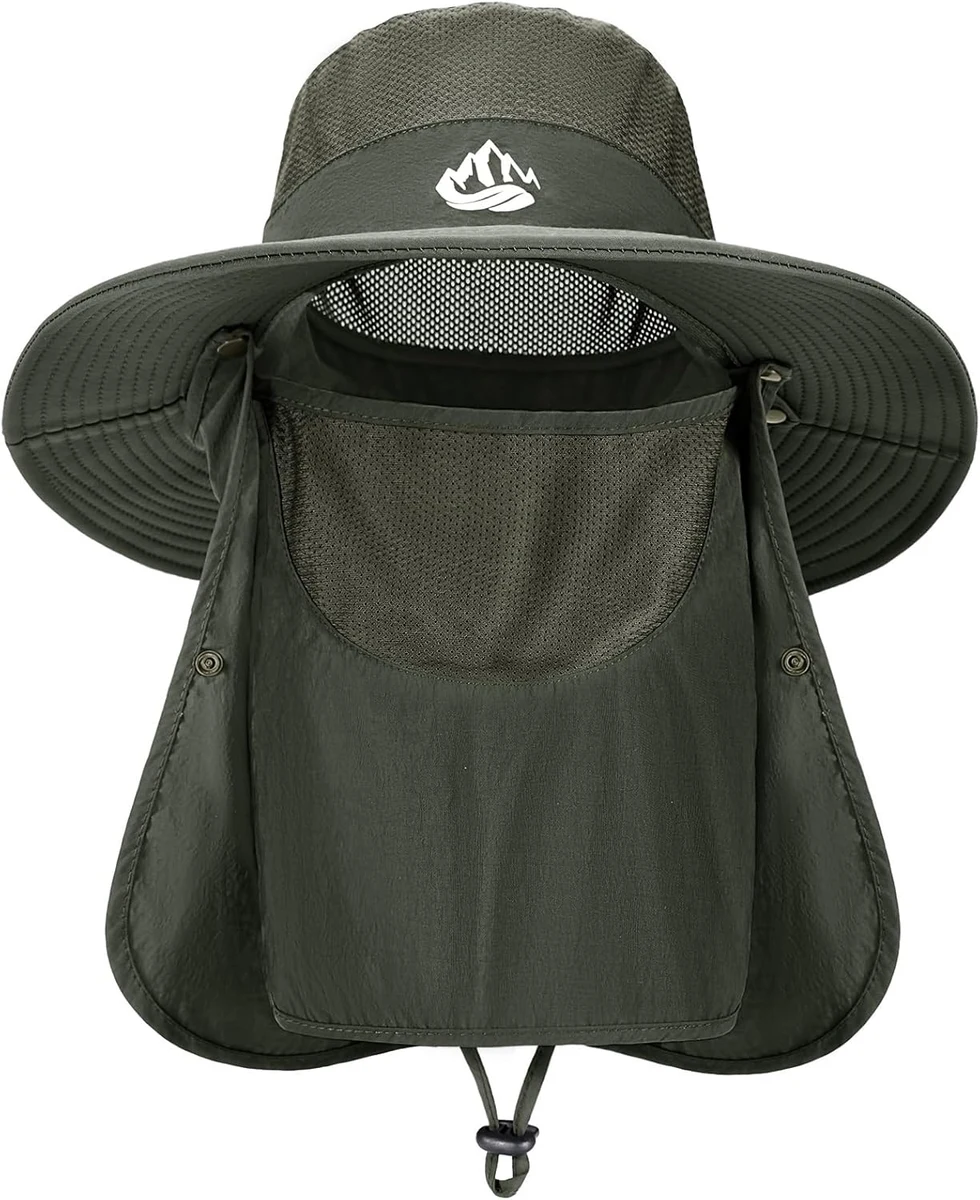 Xnova Chapeaux de Randonnée Homme UPF 50+, Décontractés Chapeau avec Amovible Protection de la Nuque, Réglable Pliable Casquette Soleil Anti-UV à Large Bord