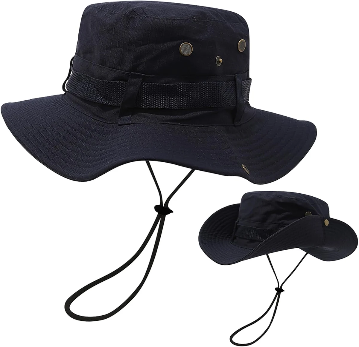 Chapeau Homme Soleil Large Bord,Bob Homme Anti Uv,Safari Chapeau D'éTé pour Hommes, avec Cordon Coupe Vent, | Protection Solaire | VêTements de Pluie, Pour Pêche, Plage, L'Alpinism(Bleu Marine)