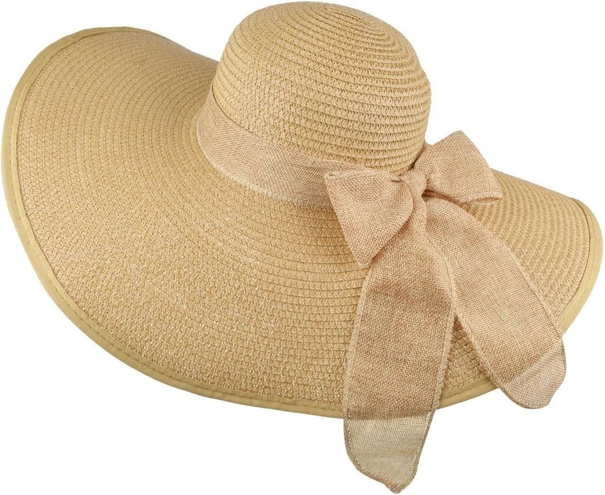 DRESHOW Femme Capeline Chapeau de Paille Chapeau à Large Bord Casquettes Anti-Soleil Respirant Pliable Rouleau Plage Cap Chapeau de Soleil UPF 50+